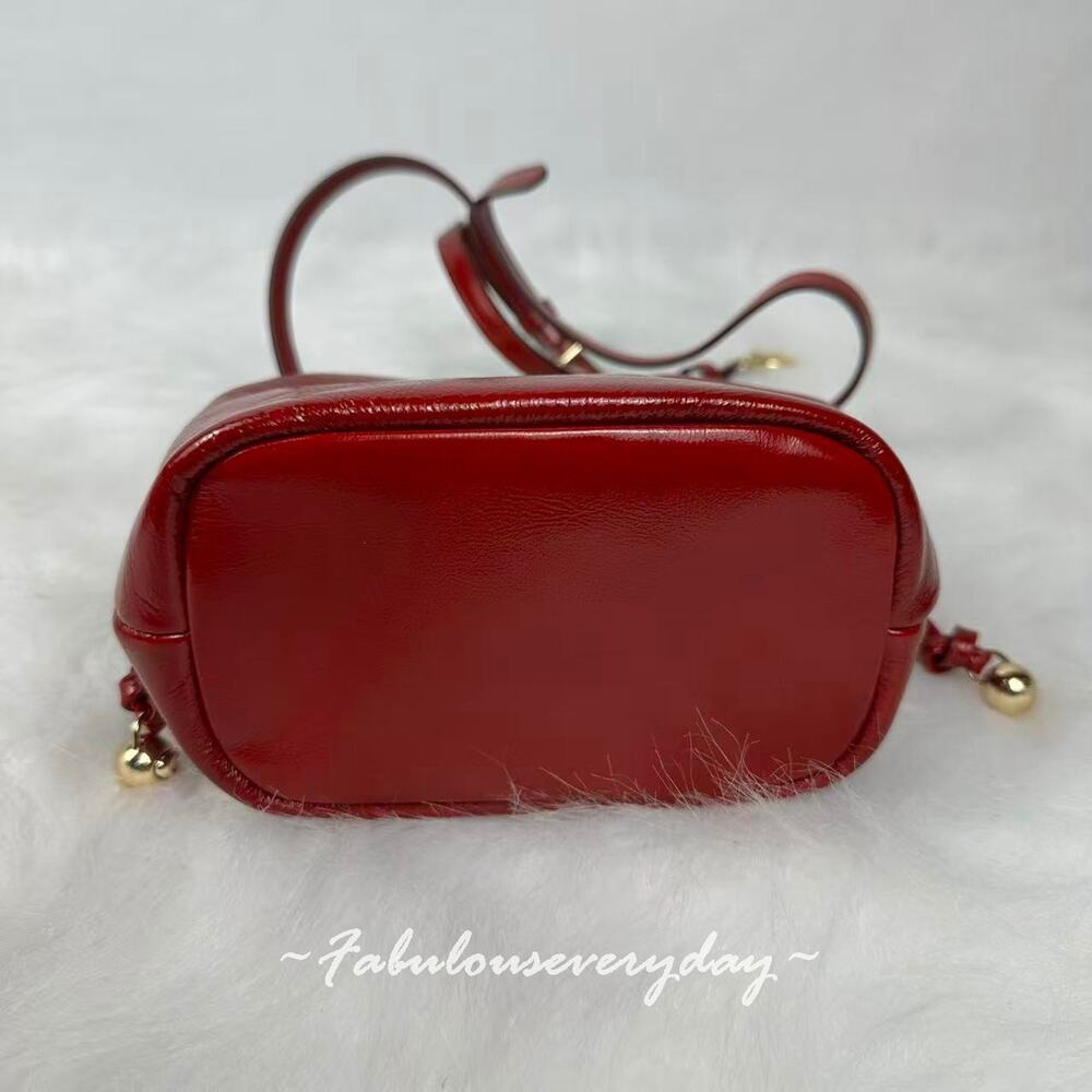 Coach Faye Mini Drawstring Bag In Crinkle Leather/Gold/Dark Cardinal CDB68 NWT - Picture 6 of 8
